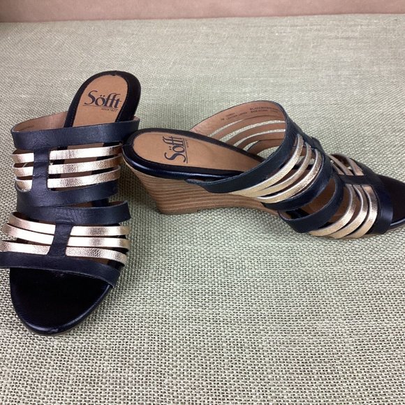 Softt Leather Wedges Slip On Sandals - Picture 1 of 13